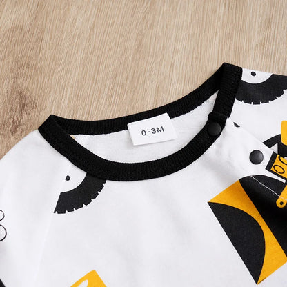 Baby Boy Cartoon Car Print Jumpsuit – Long Sleeve Round Collar Romper (Spring & Autumn, 0-24 Months)