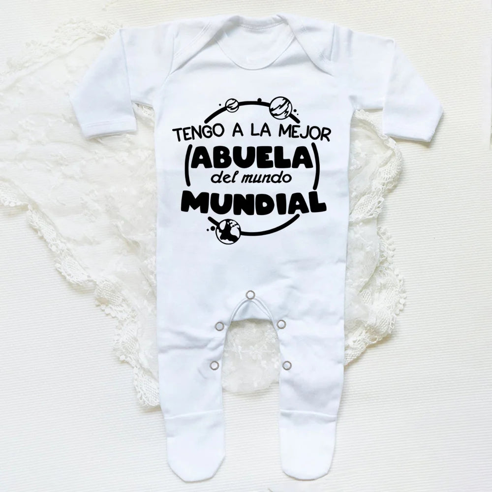 I Have The Best Grandmother in The World Letter Print Baby Sleepsuit – Long Sleeve Casual Soft Infant Romper, Round Neck Jumpsuit