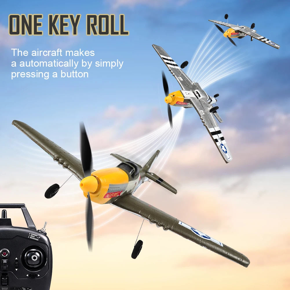 P51 Mustang RC Plane 2.4G 4CH 6-Axis 410mm (16.1 Inches) Wingspan Foam Fighter One-Key Aerobatic RTF