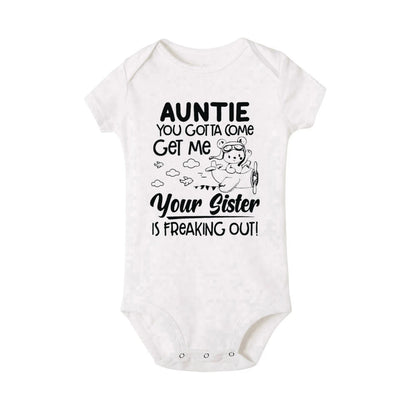 "Auntie, You Gotta Come Get Me" Baby Romper – Funny Letter Print Newborn Bodysuit – Summer Short-Sleeve Infant Clothes (0-1Y)