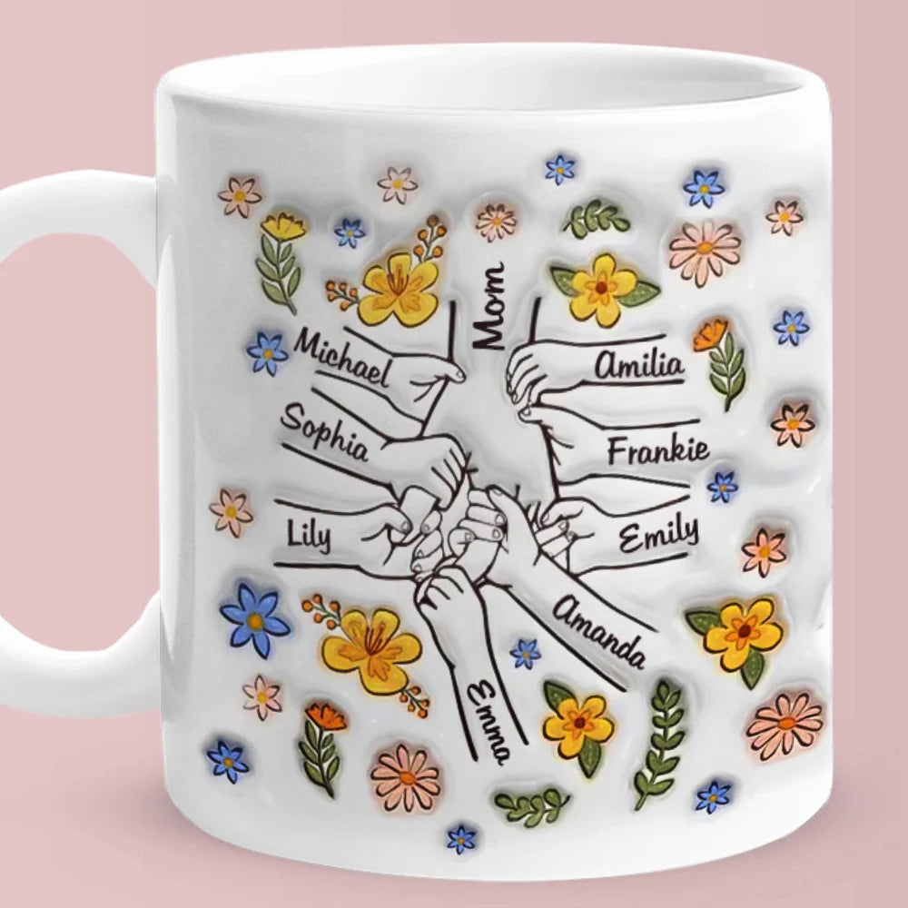 Personalized Custom Name 11 oz Ceramic 3D Pottery Inflated-Effect Coffee Mug – Gift for Mom