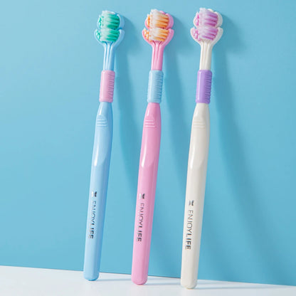 3D Stereo Three-Sided Toothbrush – Ultra-Fine Soft Bristles, Adult Toothbrush with Tongue Scraper for Deep Cleaning & Oral Care
