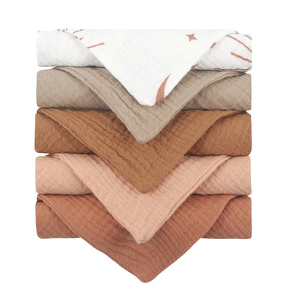 5 Pcs Baby Cotton Square Towel – Muslin Cloth, Infant Hand/Face Washcloth, Feeding Bib, Burp Cloth & Saliva Towel - Kidzy Market