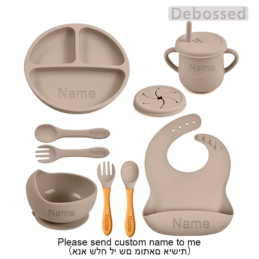 Personalized Cartoon Baby Plate – Silicone Tableware with Sucker Bowl, Food Tray, Sippy Cup, and Spoon – Baby Feeding Accessories