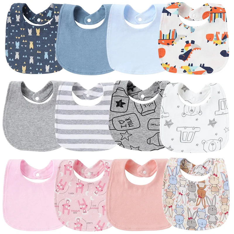 4 Pcs Baby Bibs – Printed Striped Double Layer Cotton Burp Cloths with Absorbent Pocket for Newborns - Kidzy Market