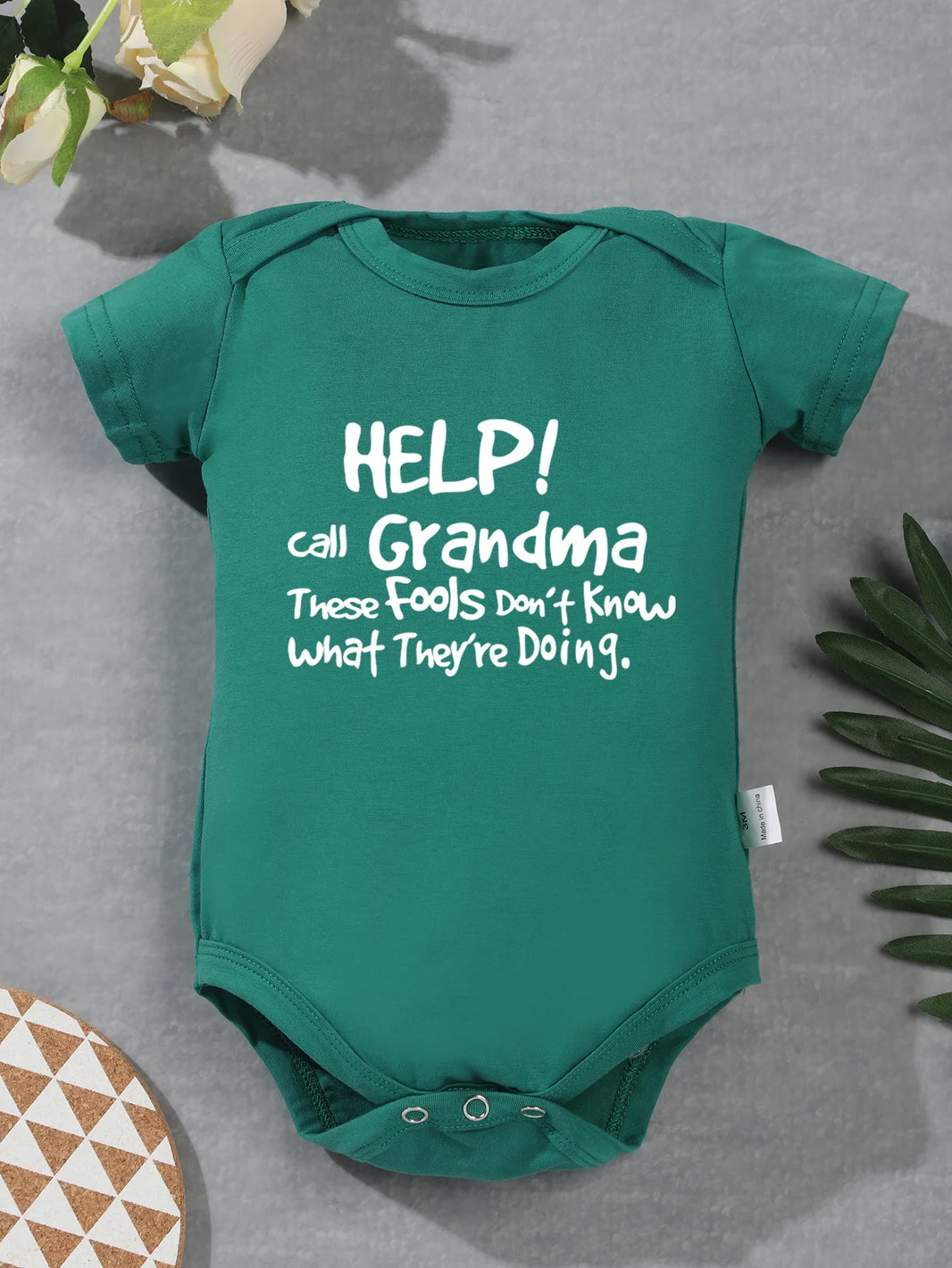 “Help Call Grandma” Letter Print Newborn Infant Rompers – Cute Short Sleeve Toddler Jumpsuit – Fashion Baby Boy & Girl Bodysuit