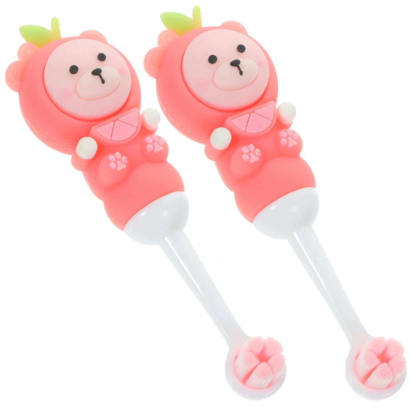 2 Pcs Kids Toothbrush, Soft Bristle Round, Cute Bear Shape, Safe Toddler Teeth Brush, Oral Care Gift