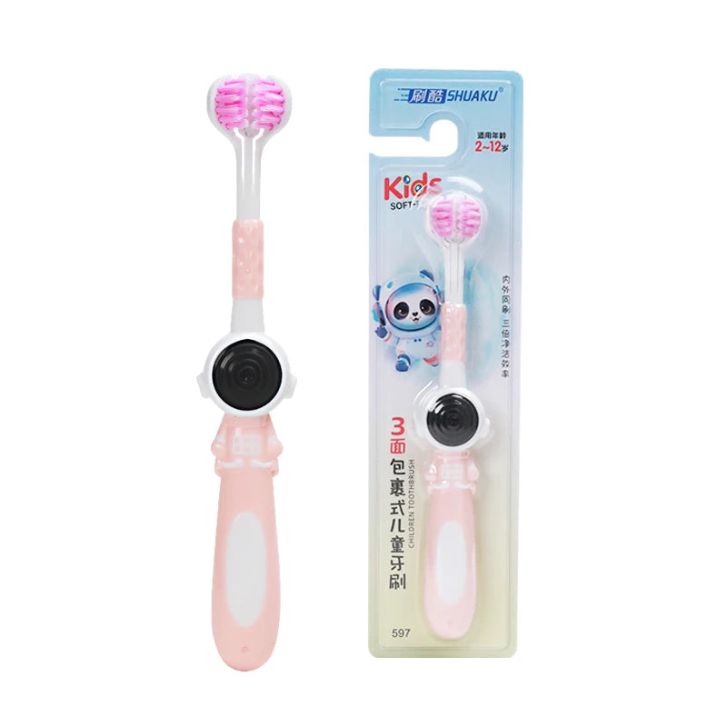 Age 3+ 3-Sided Toddler Toothbrush, Soft Bristles, Kids Autism Sensory Toothbrush, Silicone Oral Care Brush