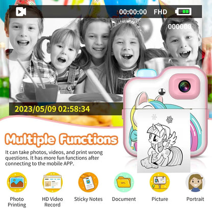 Children's Mini Instant Print Digital Camera with 32GB TF Card and Inkless Paper, Educational Video Toy