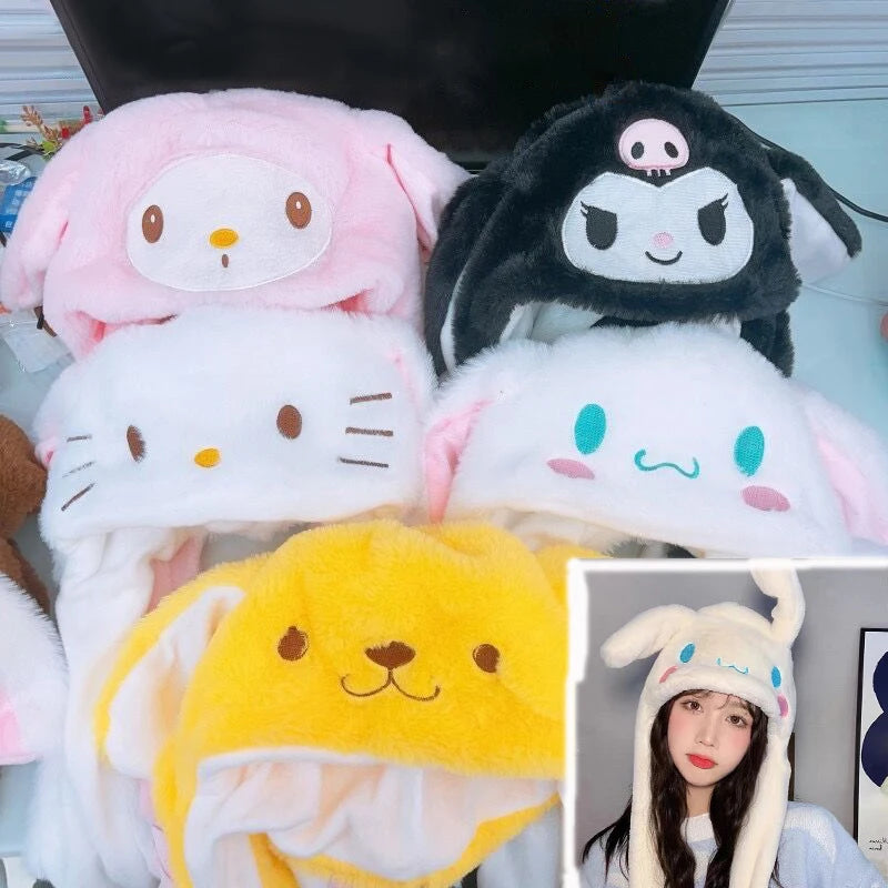 Sanrio MINISO Kawaii Ear-Moving Plush Hat - My Melody, Cinnamoroll & Kuromi Cosplay Cap