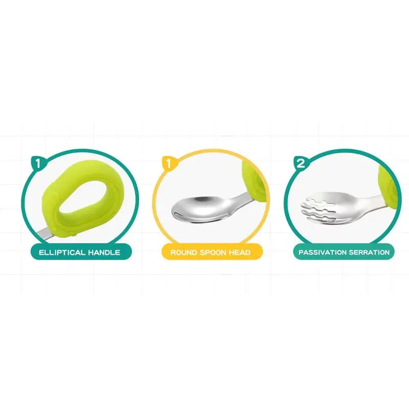 Cartoon Baby Tableware Set - Infant Food Feeding Spoon & Fork, Stainless Steel Toddler Dinnerware, Children Utensils & Cutlery Gadgets