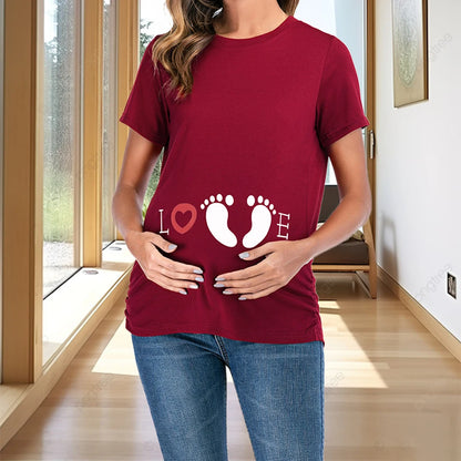 Women's Pregnancy Short Sleeve Printed T-shirt Ladies Summer Tunic Tops for Maternity