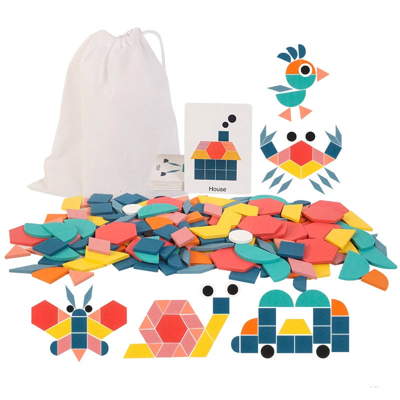 DIY Wooden Jigsaw Puzzle Board Set 155pcs Montessori Educational Toys for Kids