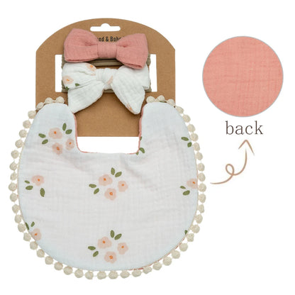 3-Piece Set – Baby Flower Bibs & Headbands, Bow Nylon Hairbands, Double-Side Saliva Towel & Feeding Burp Cloth for Boys & Girls - Kidzy Market