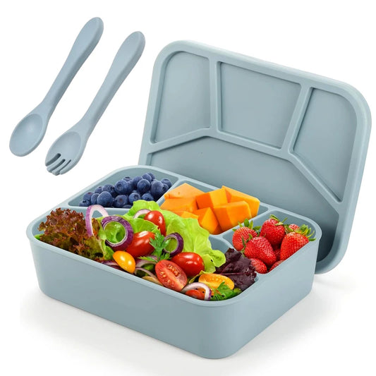 Silicone Lunch Box with Cover, Fork & Spoon – Reusable Fresh-Keeping Food Containers, Fruit Snack Bento Box, Picnic Case
