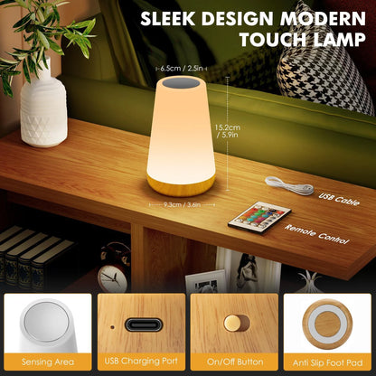LED 13-Color Changing Night Light Remote Control Touch USB Rechargeable RGB Dimmable Portable Table Bedside Lamp