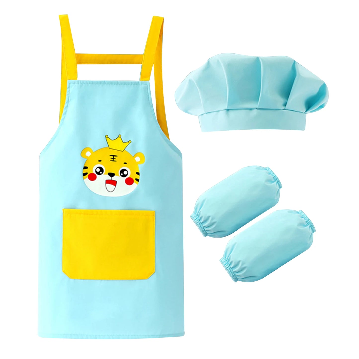 Kids Waterproof Apron Set for Cooking, Baking & Drawing | Includes Chef Hat, Arm Sleeves & Cover Bib - Perfect Cosplay & Artist Costume - Kidzy Market