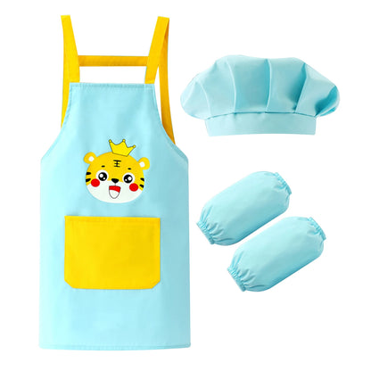 Kids Waterproof Apron Set for Cooking, Baking & Drawing | Includes Chef Hat, Arm Sleeves & Cover Bib - Perfect Cosplay & Artist Costume - Kidzy Market
