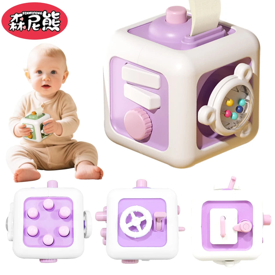 6-in-1 Activity Cube Busy Board – Montessori Sensory Toy with Drawer and Switches, Skill Practice Educational Toy for Toddlers Gift