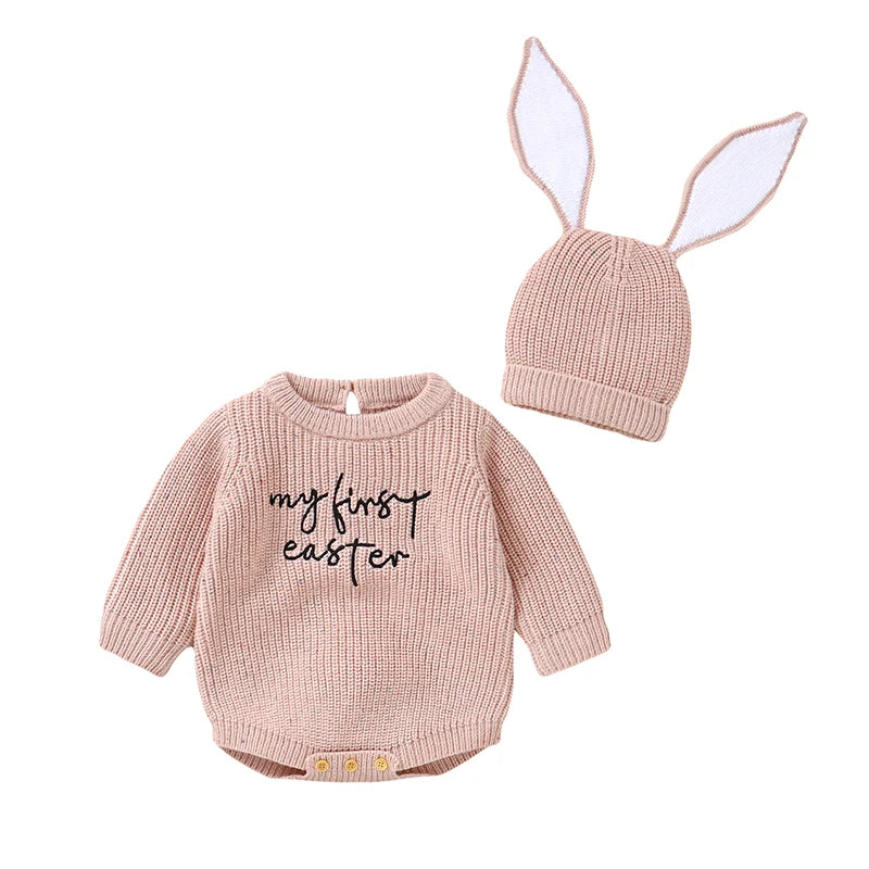 Newborn Baby Bodysuit – Knit Long Sleeve Infant Jumpsuit with Cute Rabbit Ears – Fashion Toddler Boy & Girl Clothing for Spring (0-12M)