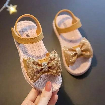 Kids’ Summer Shoes – Girls’ Bow Sandals, Non-Slip Soft Soled Korean Style Beach Sandals, Sweet Princess Shoes