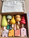 Kids Wooden Pastel Nordic Building Blocks – Stacking Crochet House, Animals, Rainbow, and Forest Tree Toys
