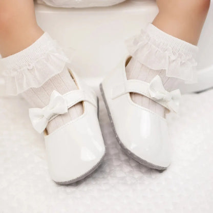 Meckior Baby Girls Shoes Bowknot Princess Dress Shoes PU Anti-Slip Soft Sole Infant First Walkers Newborn Crib Baby Shoes