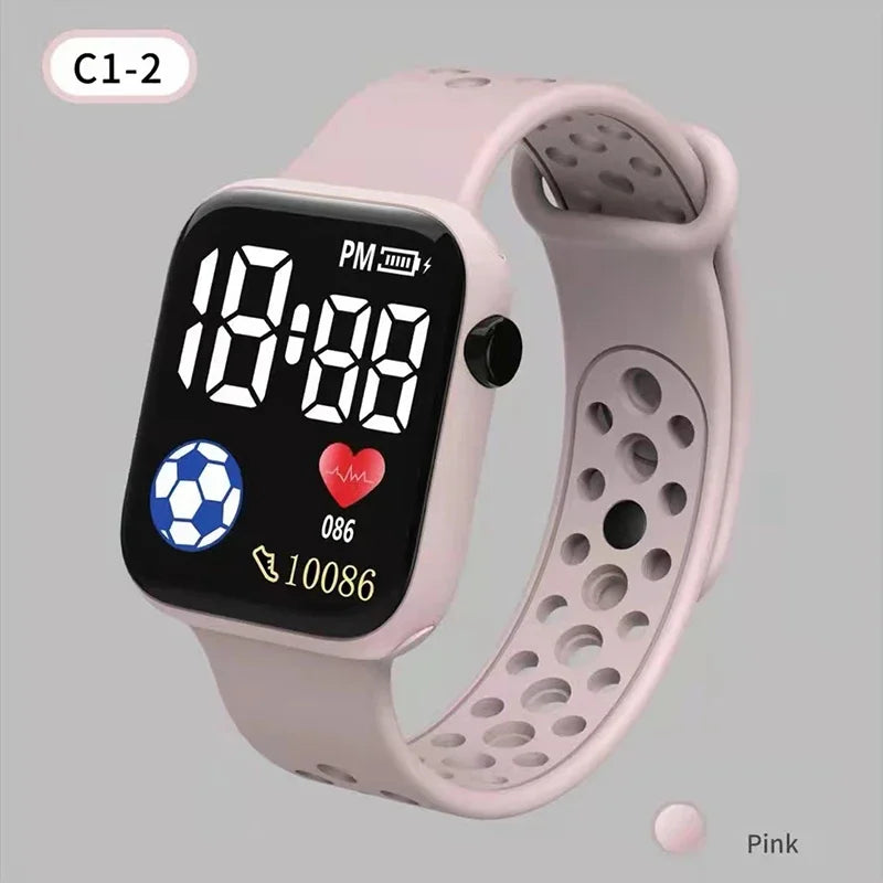 LED Digital Sports Watch for Kids Boys and Girls Football Silicone Casual Electronic Wristwatch