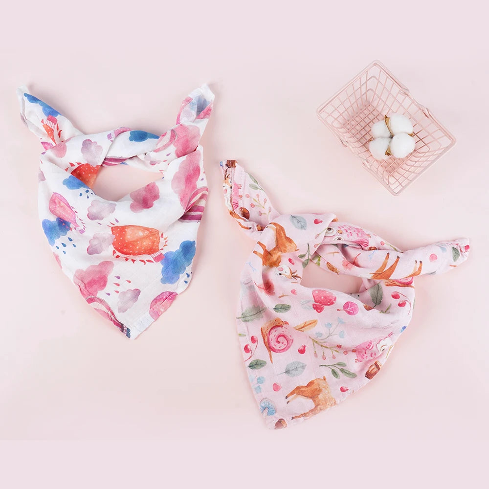 Elinfant 5-Piece Gift Set – Bamboo Cotton Muslin Bibs & Burp Cloths, 100% Cotton, 60x60cm, 2 Layers Baby Scarf & Handkerchief - Kidzy Market