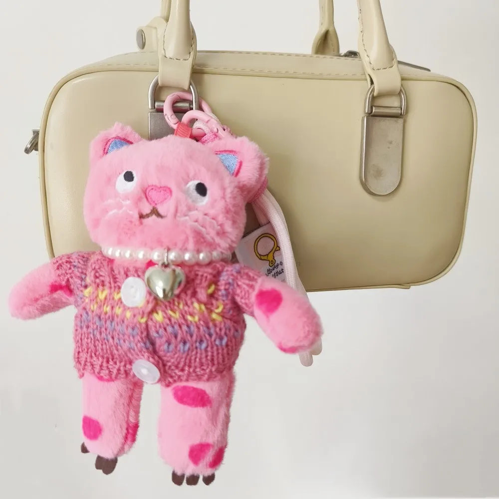 15cm Kawaii Pink Cat Plush Keychain, Animal Doll Pendant for Car and Bag Decoration