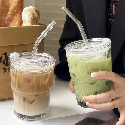15 fl oz (450 ml) Glass Cup with Lid & Straw - Heat-Resistant Transparent Coffee, Tea & Juice Mug