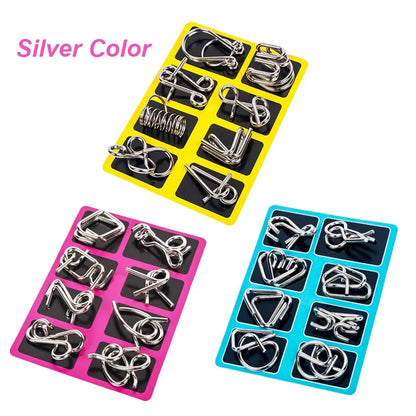 8Pcs/Set Metal Montessori Puzzle Wire, IQ Mind Brain Teaser Puzzles, Interactive Game for Adults, Stress Reliever Educational Toy
