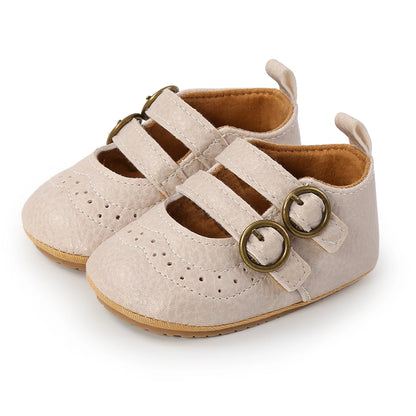 Meckior Baby Shoes Retro Leather Boy Girl Multicolor Toddler Rubber Sole Anti-Slip First Walkers Infant Shoes
