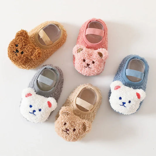 Winter Infant Anti-Slip Floor Socks – Soft Bottom Baby Walking Shoes with Cute Cartoon Bear