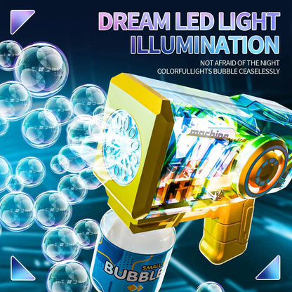 Electric Bubble Gun for Kids — Automatic Bubble Machine Blower with LED Lights, Battery-Powered (4 AA) — Outdoor Party Toy