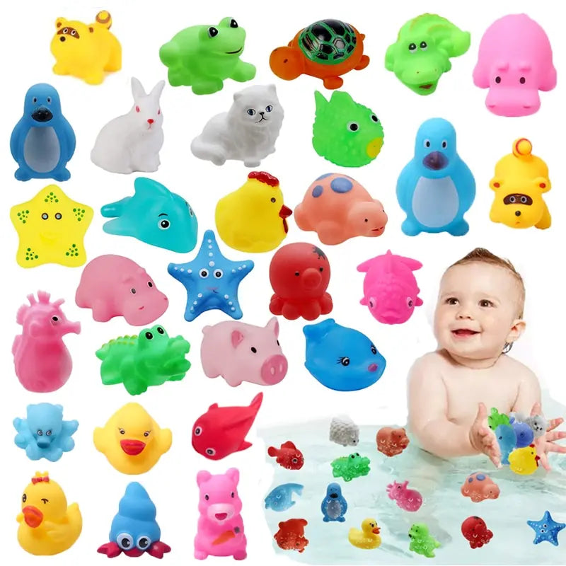13Pcs Baby Animal Bath Toy Set – Soft Rubber Floating Squeeze Water Toys