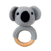 1pc Safety Wooden Baby Teether - Crochet Cartoon Long Ear Bunny Rattler with Mobile Crib Bell | Newborn Teething Toy & Handbell