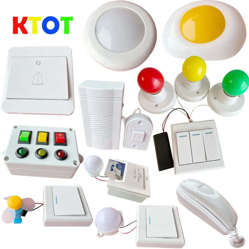 Busy Board DIY Accessories – Lamps and Doorbell Montessori Teaching Aids for Hands-On Skills, Sound and Color Recognition Wooden Toys