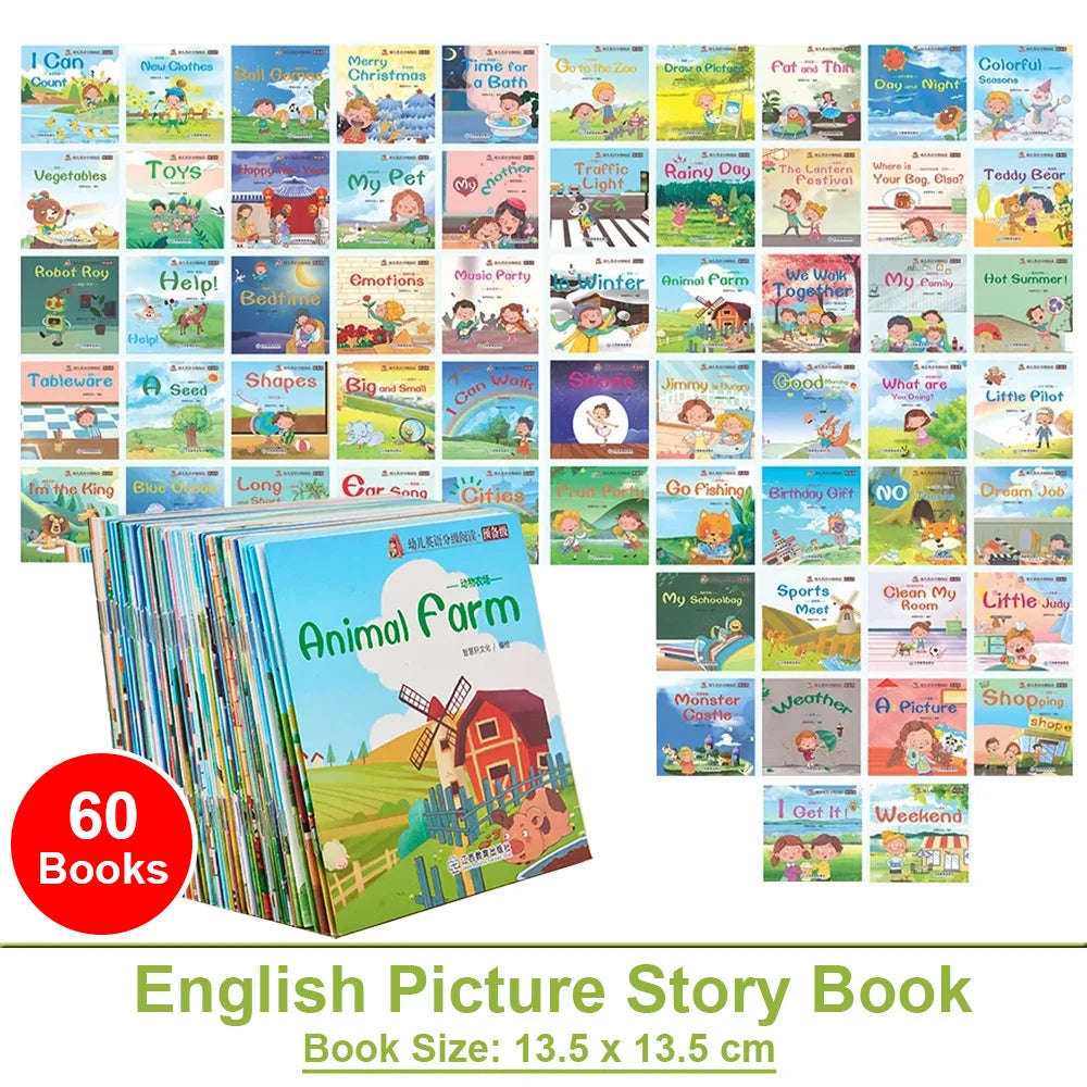 Kids English Word Learning Book Set – 60 Pocket Books for Early Childhood Reading and Montessori Teaching Aids