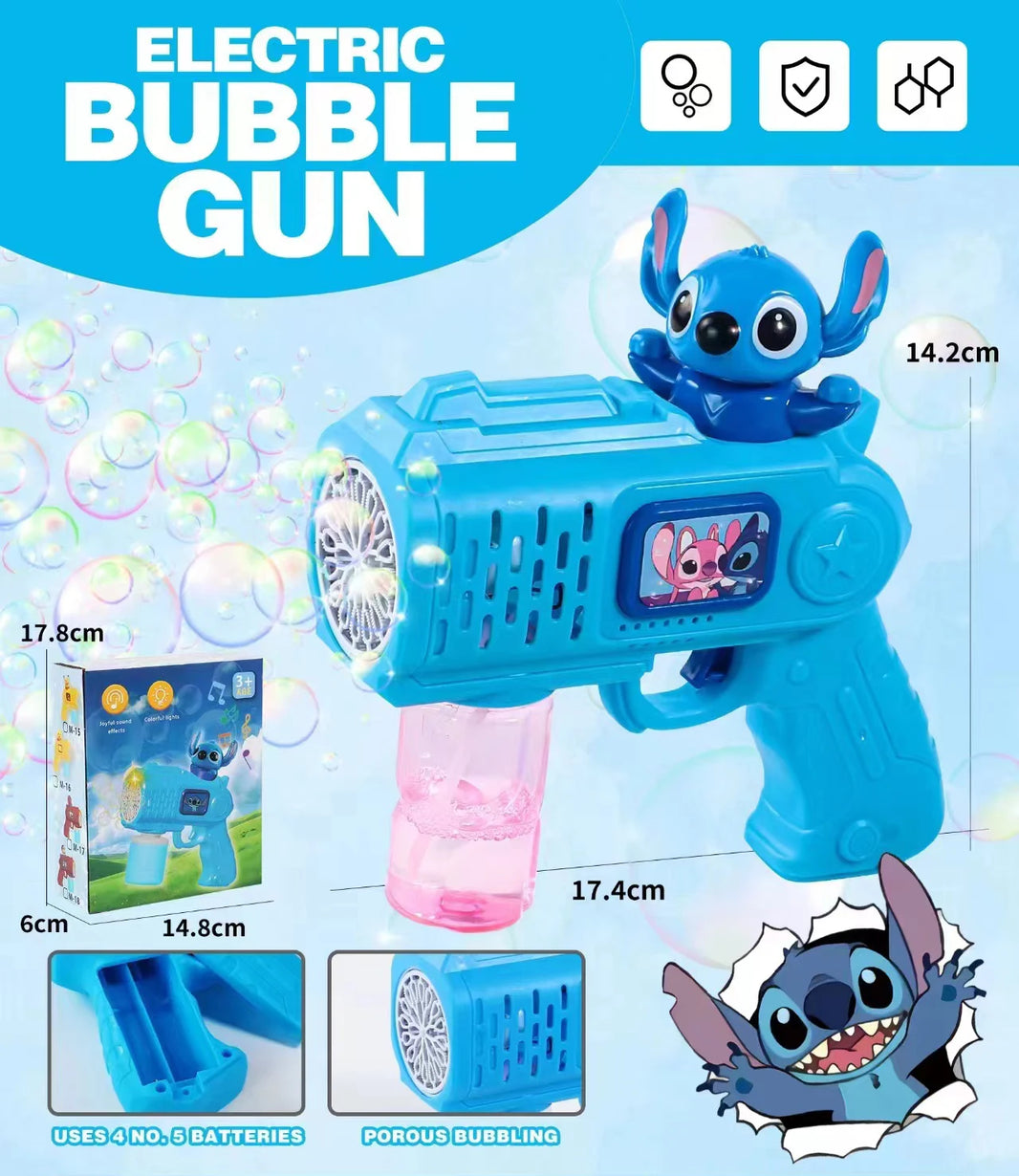 MINISO Hello Kitty Battery-Powered Bubble Gun Toy - Rocket Launcher Bubble Machine (Requires 4 AA Batteries, No Bubble Solution Included)