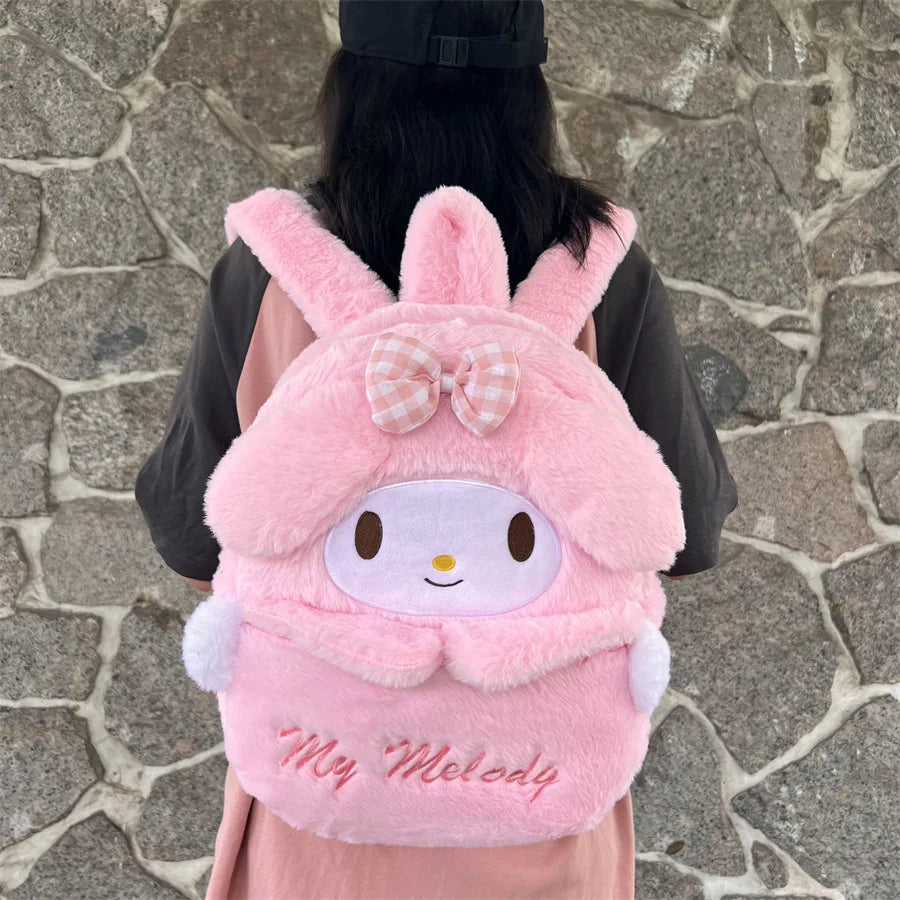 Sanrio Cartoon Plush Backpack – Cinnamoroll, Kuromi, and My Melody Large Capacity Shoulder Bag for Kids