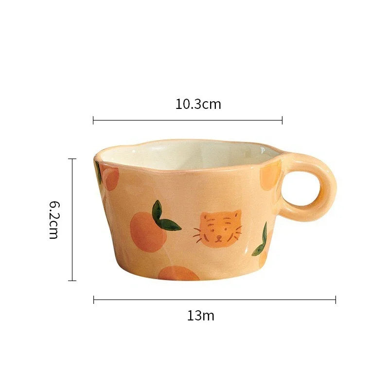 300ml (10 fl oz) Hand-Pinched Irregular Ceramic Mug – Cute Strawberry & Flower Coffee Cup, 10.3×6.2 cm (4.06×2.44 in) Gift for Kids & Girls