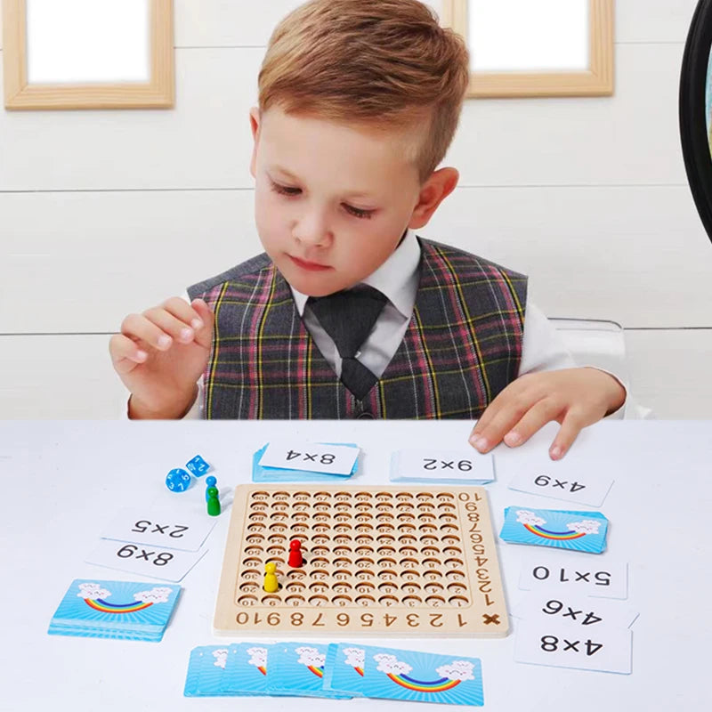Wooden 99 Multiplication Board Game for Kids – Montessori Math Learning Toy, 100 Grid Counting Board