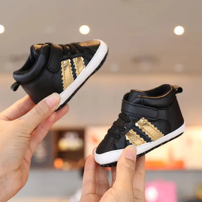 New 0-18M Baby Shoes – Newborn Infant Toddler Casual PU Leather First Walkers, Cotton Sole Anti-Slip Crib Shoes