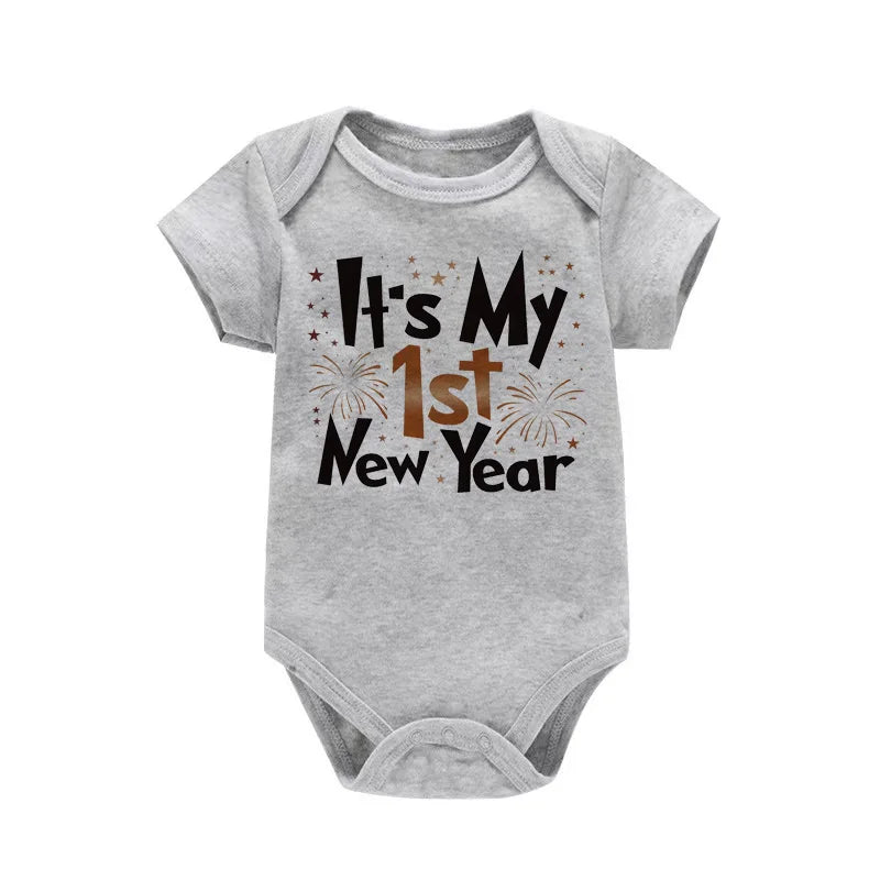 Happy New Year “It’s My 1st New Year” Newborn Baby Clothes – Letter Printed Infant Onesie, Casual Toddler Jumpsuit for Girls & Boys