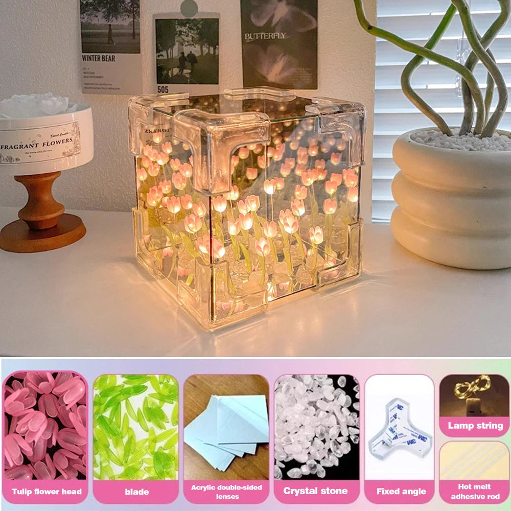 Creative DIY Tulip Flower 3D Small Night Lamp Material Kit for Couples Gift