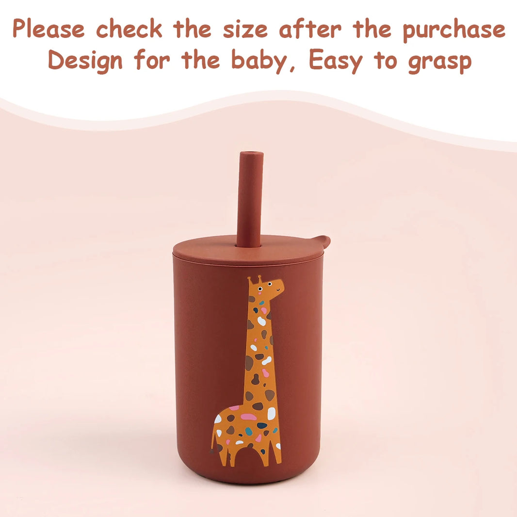 TYRY.HU 1Pc Baby Feeding Straw Cup, Cartoon Learning Feeding Cup, Food Grade Silicone Toddler Water Bottle, BPA Free Tableware