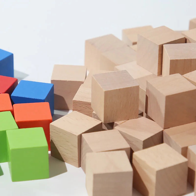 50/100PCS Colorful Wooden Building Blocks – Stacking Square Blocks, Shape and Color Learning Toy for Babies and Children