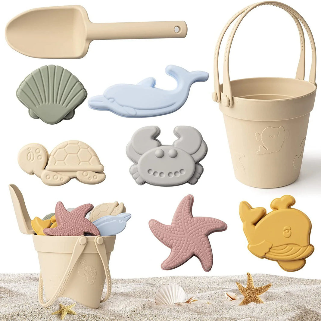 Children’s Silicone Beach Toy Set With Shovel & Portable Bucket — Durable Sand Digging & Storage Tool