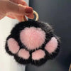 Fluffy Faux Fur Cat Paw Keychain, Plush Pendant for Backpack or Car